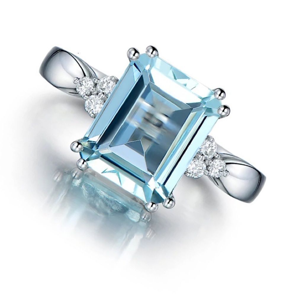 ❤️062❤️ 925 Sterling Silver Aquamarine Gemstone Diamond Ring - Picture 4 of 16